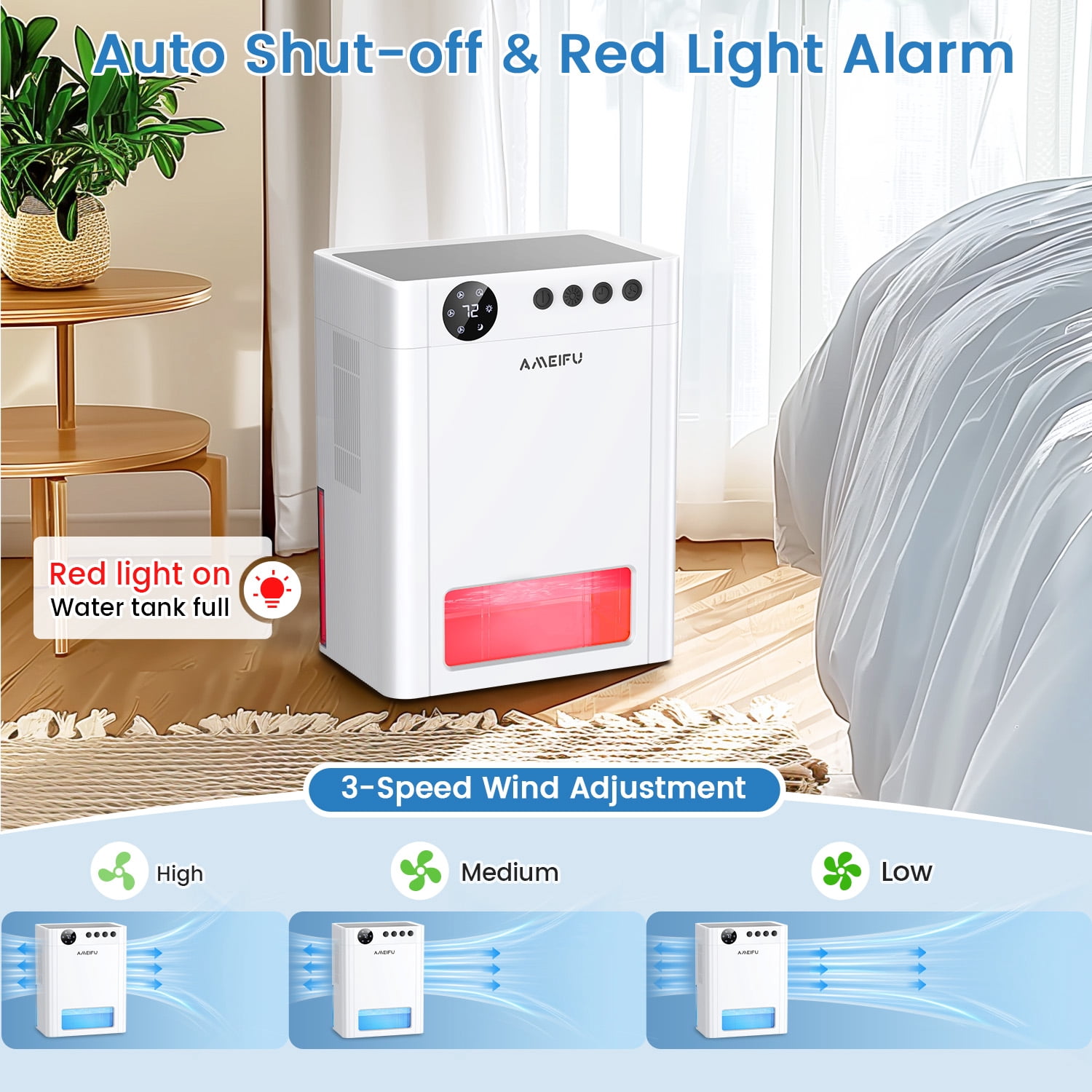 AMEIFU 4L Dehumidifier for 1000 Sq.ft, Quiet Dehumidifier with Auto Shut off & Auto Defrost