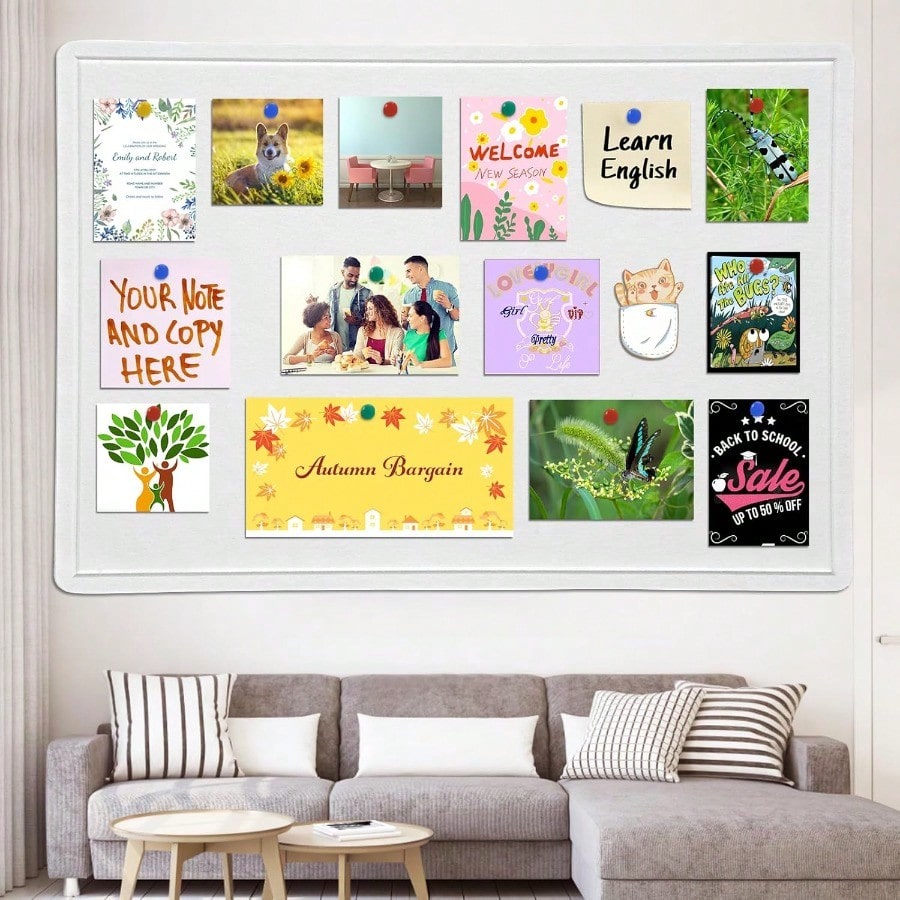 Large Bulletin Board 60 X 36 inches Decorative Felt Pin Board 5' x 3' Cork Board Alternative for Wall Foldable Photo Board SelfAdhesive Vision Board Prayer Board with 30 Pushpins Warm White