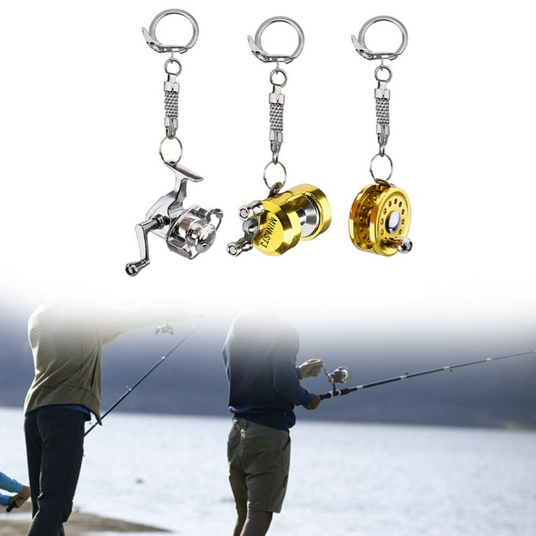 1Pc Fishing Reel Key Ring Portable Creative Alloy Reel Keyring for Fishing  