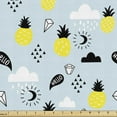 thumbnail image 1 of Cartoon Fabric by the Yard, Pineapple Rain Clouds Triangles Crescent Moon Hello Doodle Illustration, Decorative Upholstery Fabric for Chairs & Home Accents, Pale Blue Yellow by Ambesonne, 1 of 5