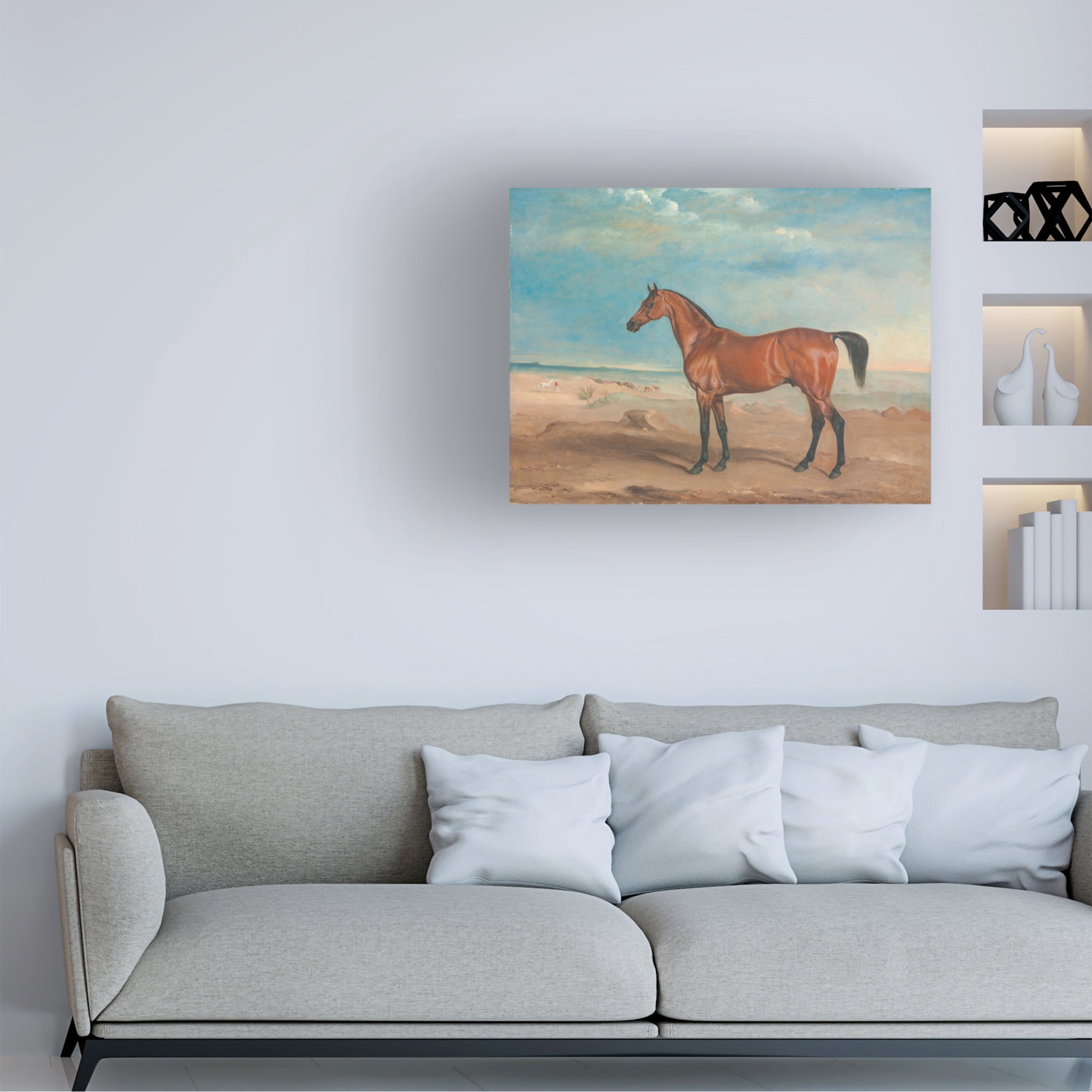 John E. Ferneley 'The Arab stallion 'Orelio' in a Desert Landscape, Other Horses and Figures Beyond, 1833' Canvas Art - 19 x 14 Inches