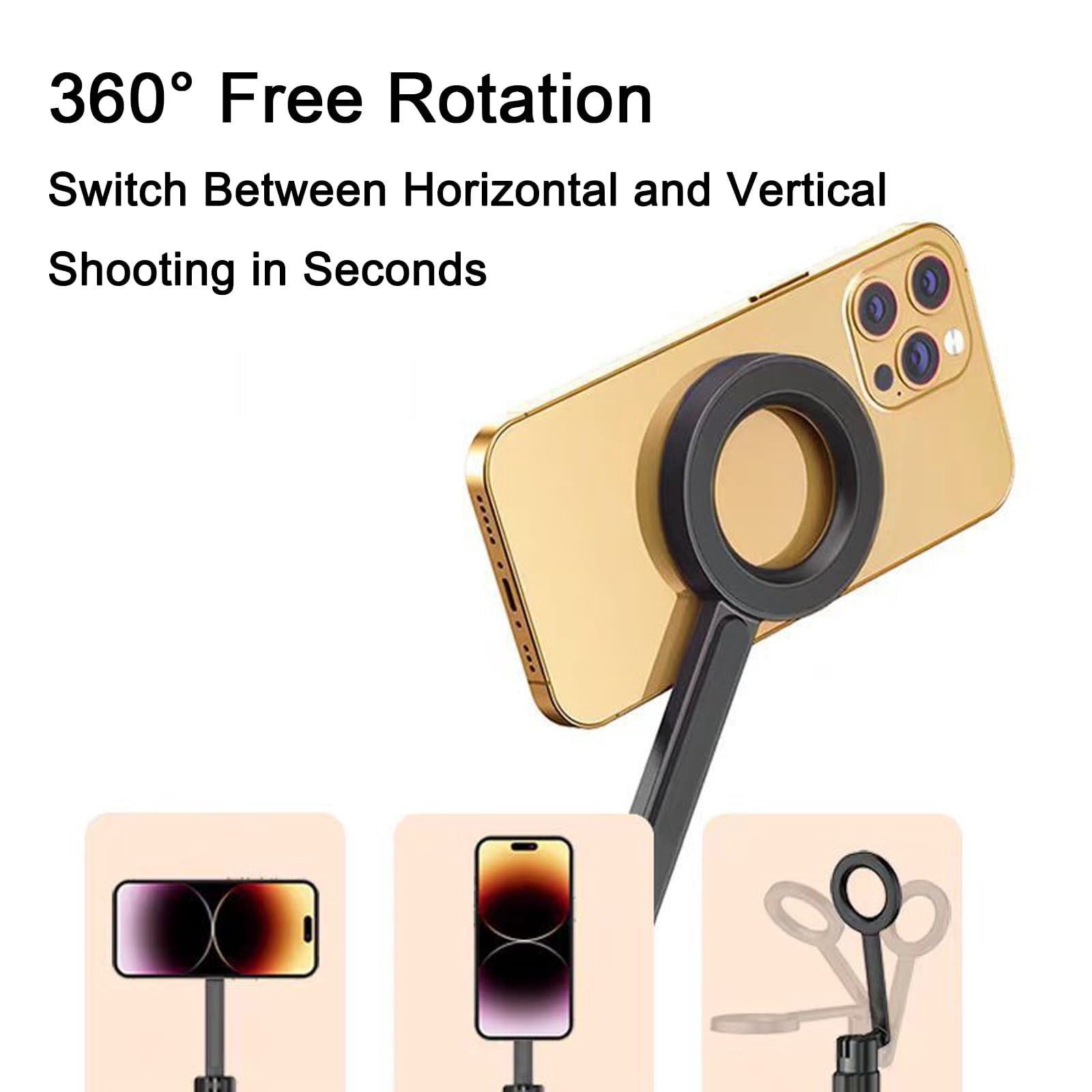 Horizum 57" Magnetic Phone Tripod with Light & Remote, 360° Rotating Selfie Stick Stand for iPhone, Travel Vlogging, Video Recording, Content Creation, Portable Tripod