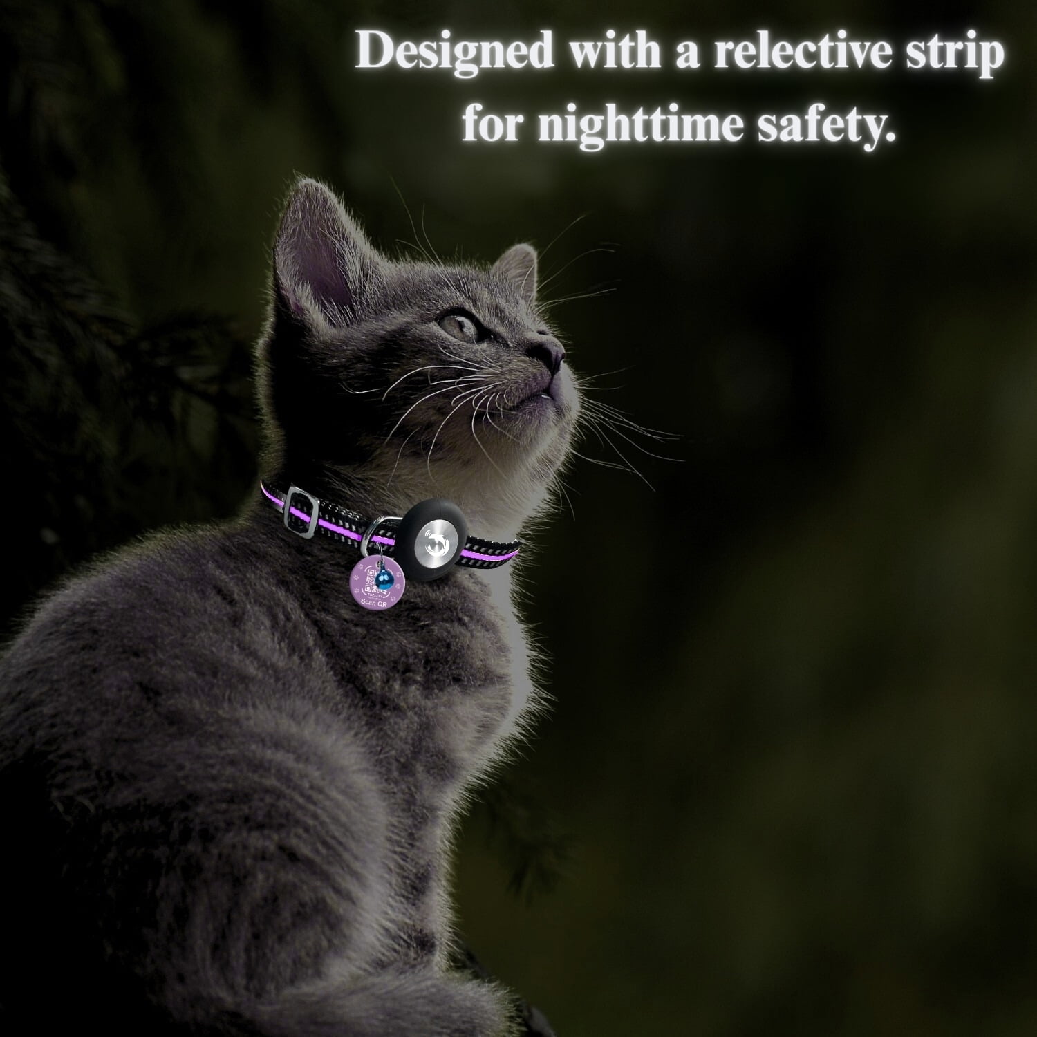 Smart Pet Collar with Built-in Bluetooth Tracker for Cats & Dogs, Works with iOS Devices, Adjustable, Lightweight, GPS Locator for Pets- Purple