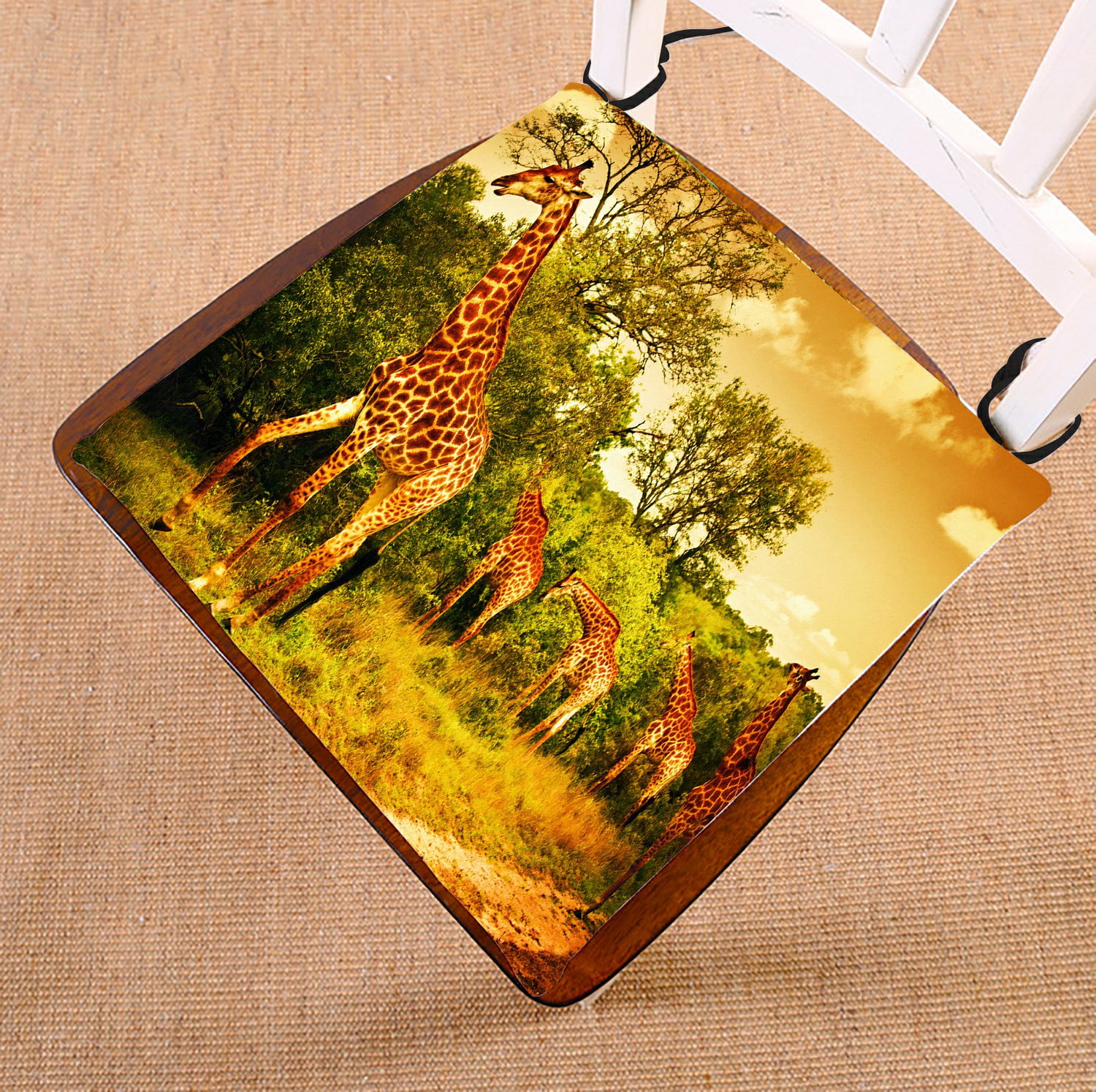 PHFZK Wildlife African Safari Chair Pad, Giraffe and Animals Art Wild Jungle Desert Themed