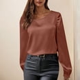 thumbnail image 2 of Olyvenn 2025 Fall Women Tops Puff Long Sleeve Chiffon Work Blouses Dressy Casual Crewneck Flowy Shirts Tees Tunics Brown L, 2 of 7