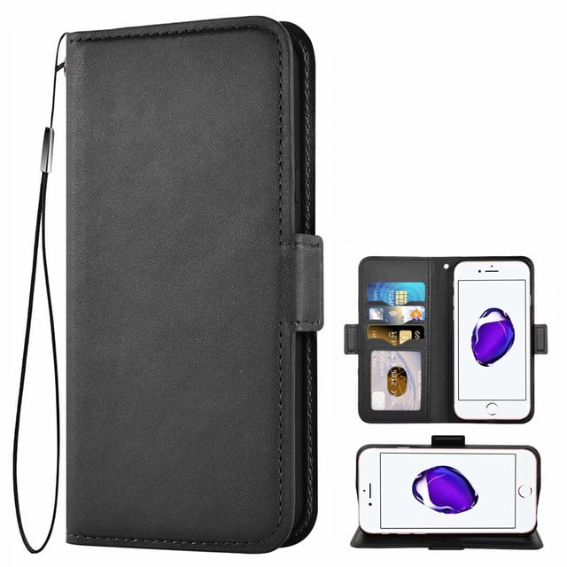 Iphone 7 Case, Iphone 8 Case, Iphone Se 2020 Case, Mobile Phone Case Iphone 7 Case Leather Flip Case Wallet Case Protective Case for Apple Iphone 7/8 / Se 2020 Cover (4.7 Inch) - Black