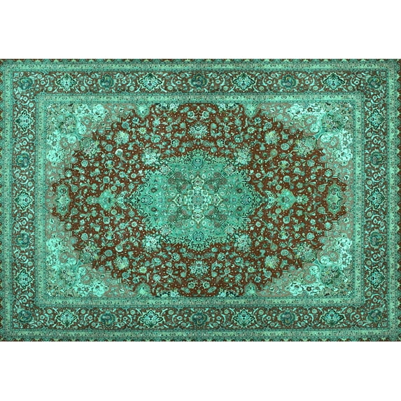 Ahgly Company Indoor Rectangle Medallion Turquoise Blue Traditional Area Rugs, 2' x 3'