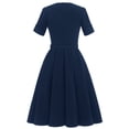 thumbnail image 4 of IROINNID Rollbacks Wedding Guest Dresses for Women Formal Evening Night Dress Retro V-neck Short Sleeves Bowknot Button Belt Large Elegant A-Line Dress,Navy, 4 of 8