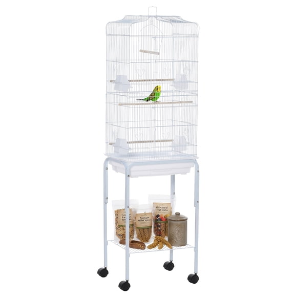 PawHut 62" Large Rolling Bird Cage Cockatiel Play House Perch Swing, White