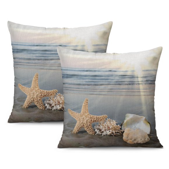 Tropical Sea Ocean Pillow Covers 16x16, Throw Pillow Case Set of 2, Linen Blue Summer Beach Cushion Cases for Sofa Couch Bed Home Outdoor