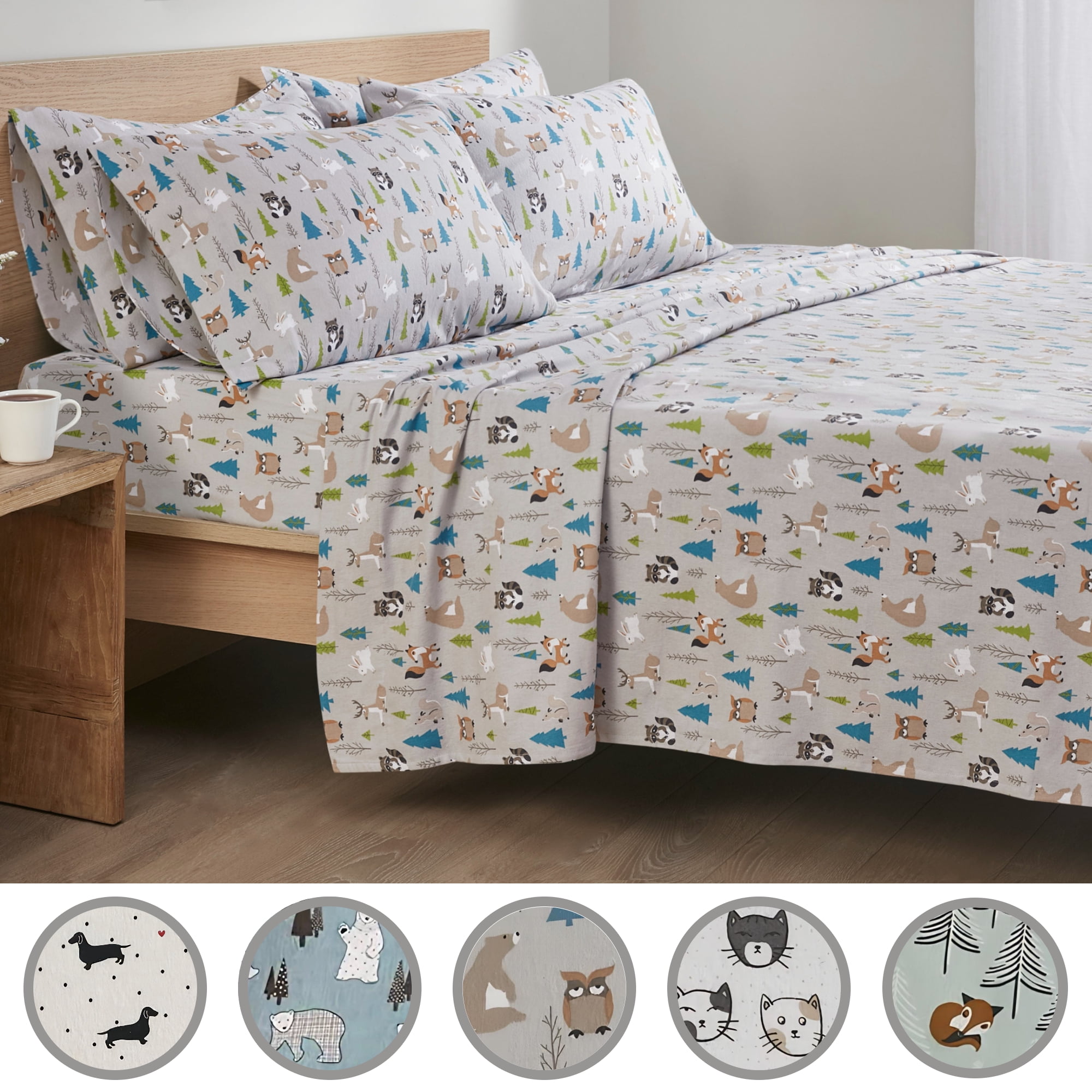 Comfort Spaces Cotton Flannel 4Piece Novalty Multi Forest Animals Deep