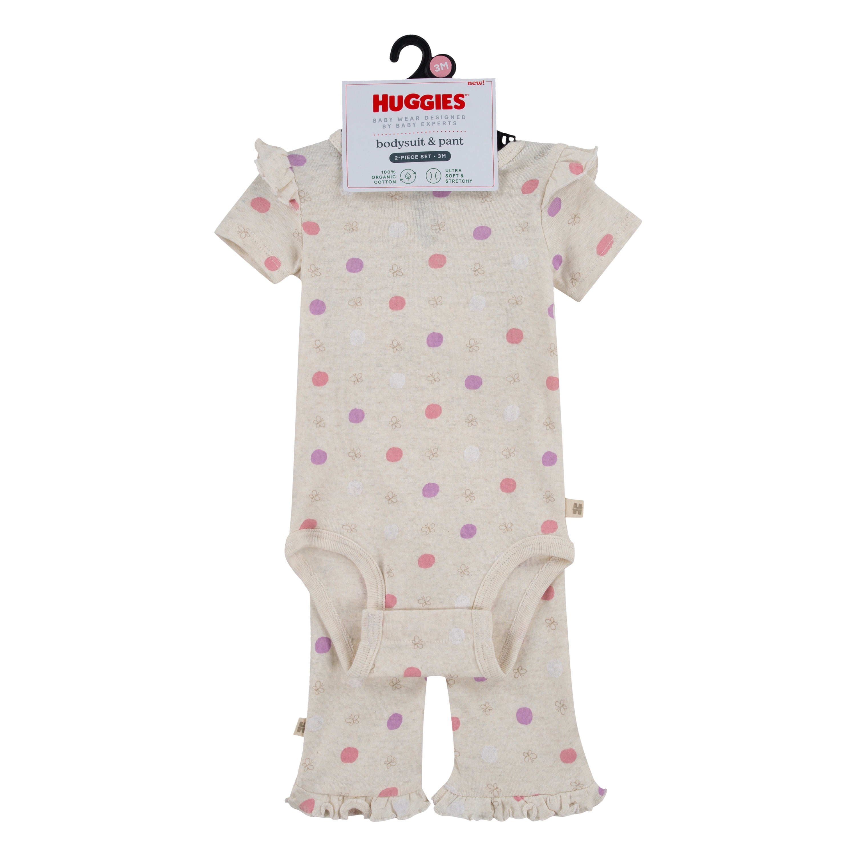 Huggies Baby Girls Butterfly 2pc Organic Cotton Bodysuit and Pant Set, Sizes NB-24M