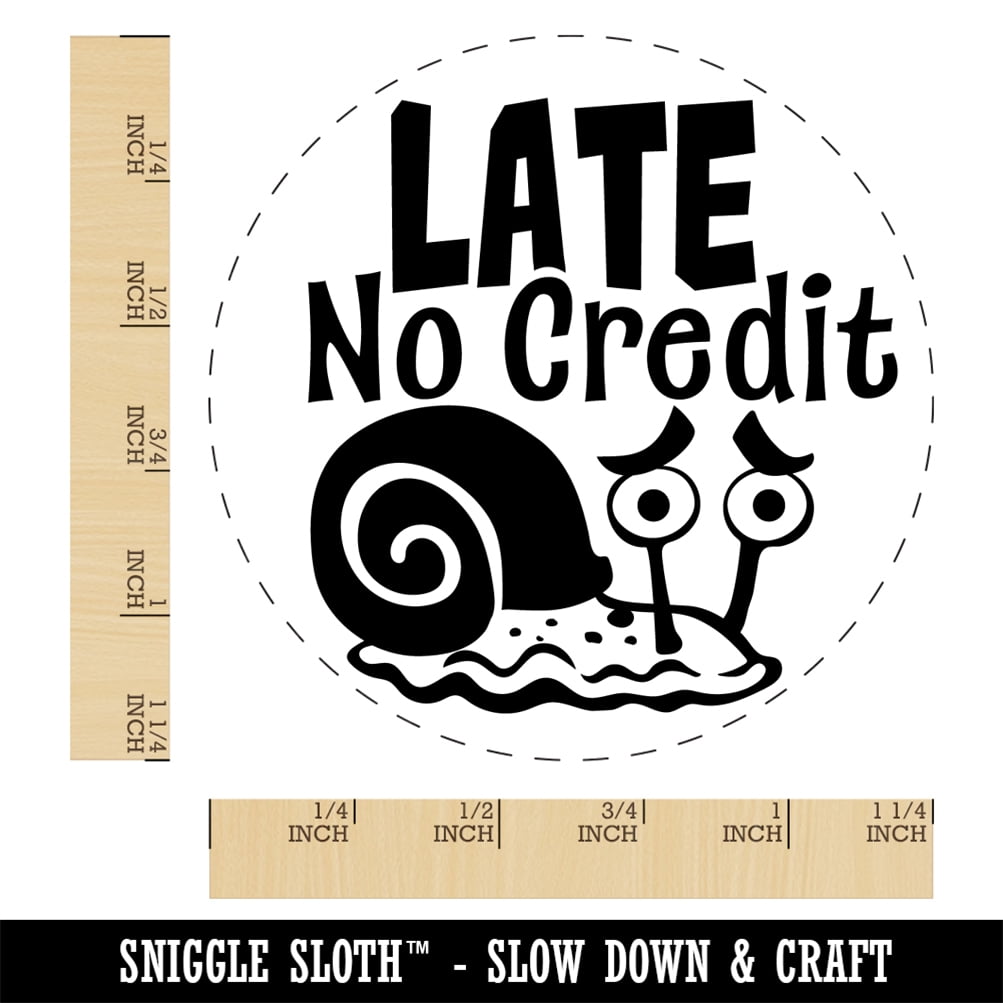 Late No Credit Sad Snail Teacher Student Self-Inking Rubber Stamp Ink Stamper - Blue Ink - Large 1-1/2 Inch