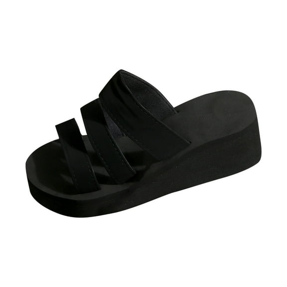 Women's Summer Wedge Sandals Open Toe Slip On Slides Platforms One Band Sandals Comfortable Beach Slippers Shoes