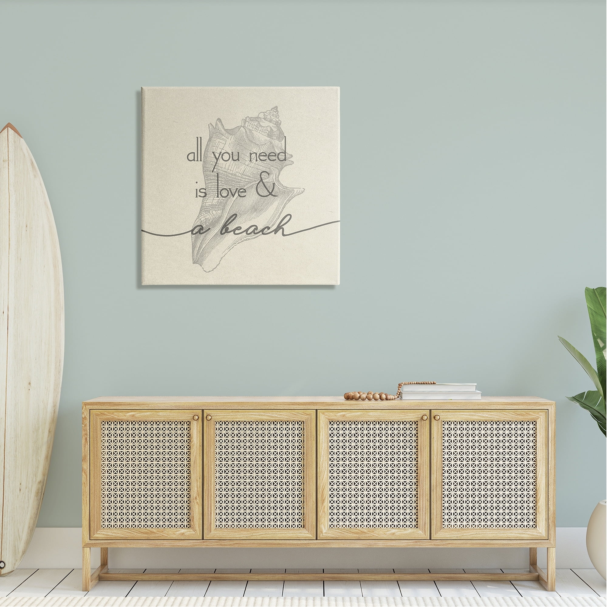 Stupell Industries Love & Beach Typography Phrase Seashell Motif Canvas Wall Art, 30 x 30, Design by Daphne Polselli