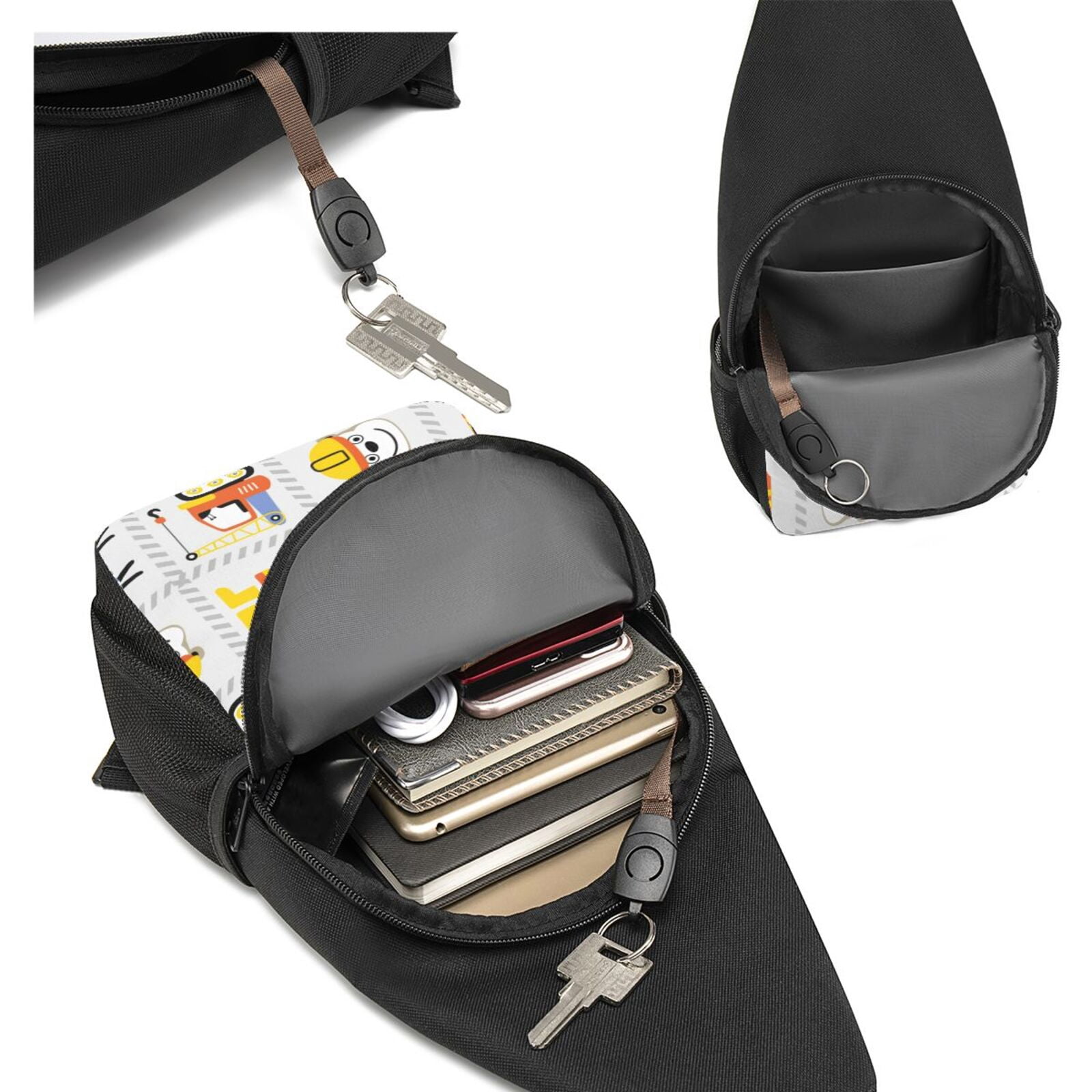 Xecao's Construction Equipments Worker Print Sling Bag: A Versatile Chest, Shoulder, and Crossbody Backpack for Casual Days Out, Perfect for Both Men and Women