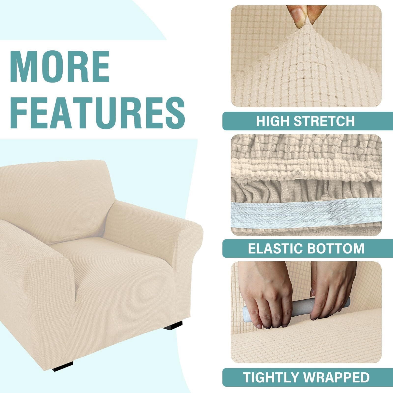 LKJYER Chair Slipcover with Ottoman Cover, Stretch Sofa Cover with Ottoman Slipcovers Removable Washable Armchair Covers Non Slip Furniture Protector