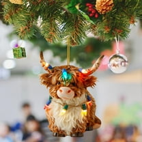 Christmas Highland Cow Decor - Funny Cartoon Acrylic Cow Ornaments for Christmas Tree, Personalized Animal Themed Holiday Home Decoration Pendants