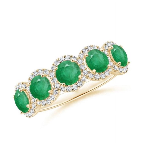 Round Shape Green Emerald CZ Diamond Eternity Band Ring Women 925 Sterling Silver Yellow Gold Plated May Birthstone Wedding Anniversary Gift Gemstone Jewelry