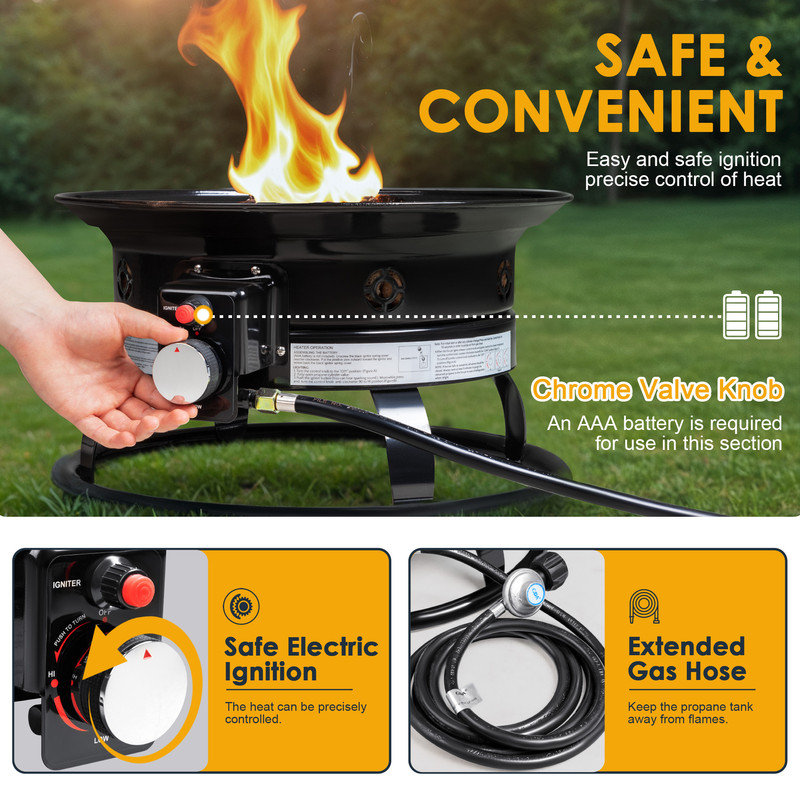Homall  19-Inch Portable Propane Fire Pit for Outside, Smokeless Gas Fire Bowl with Auto-Ignition, Diameter Lid & Carry Kit, for Patio,, Black