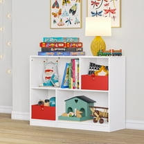 RiverRidge Kids Horizontal Bookshelf Toy Organizer with 2 Open Shelves & 2 Cubbies - White
