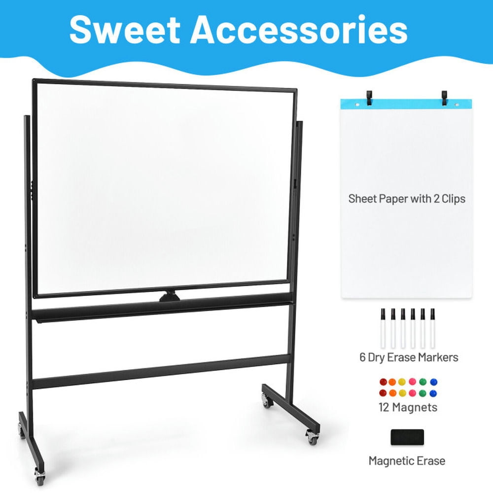 Canddidliike 48 x 36 Inch Mobile Magnetic Double-Sided Reversible Whiteboard Height Adjust, Mobile Whiteboard for Office, Home & Classroom