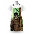 thumbnail image 3 of Bigfoot Apron, Sketch of Mysterious Yeti Holding a Tree Trunk on Striped Background Print, Unisex Kitchen Bib with Adjustable Neck for Cooking Gardening, Adult Size, Multicolor, by Ambesonne, 3 of 4
