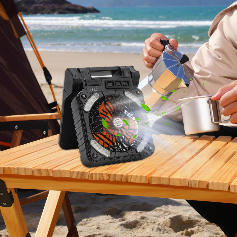 Ridecle Ventilador Solar Solar Camping Fan With LED Lantern Timer Rechargeable Portable Conditioner 4-Speed For Beach Picnic Gardening attractively
