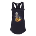thumbnail image 2 of Funny Graphic Astronaut Cat in Space on Cheeseburger | Womens Cat Lover Jersey Racerback Tank Top, Black, Small, 2 of 3