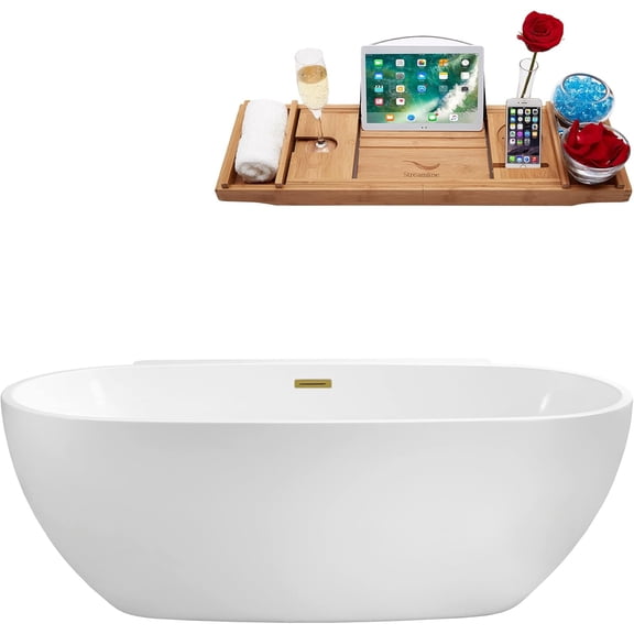 59" Streamline N300BGM Soaking Freestanding Tub and Tray With Internal Drain