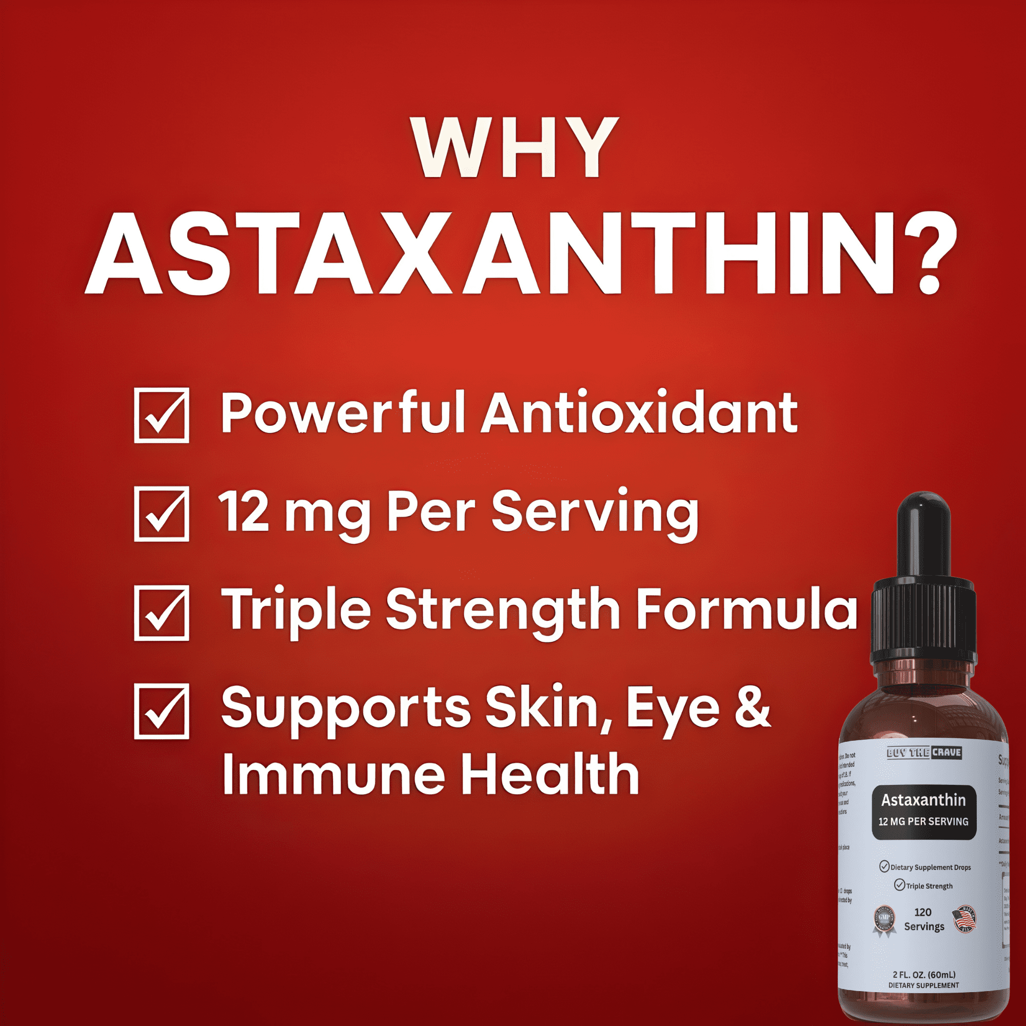 Astaxanthin Liquid Drops Infused with Cold Pressed Extra Virgin Olive Oil – 12mg per Serving – Natural Antioxidant Support – 2 fl oz Dropper Bottle – Vegan, Non-GMO