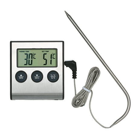 

BBQ Grill Thermometer Food Thermometer 0~250°C Food Cooking Thermometer with Alarm Timer Function LCD Digital Food Temperature Gauge for Kitchen BBQ Steak Barbecue