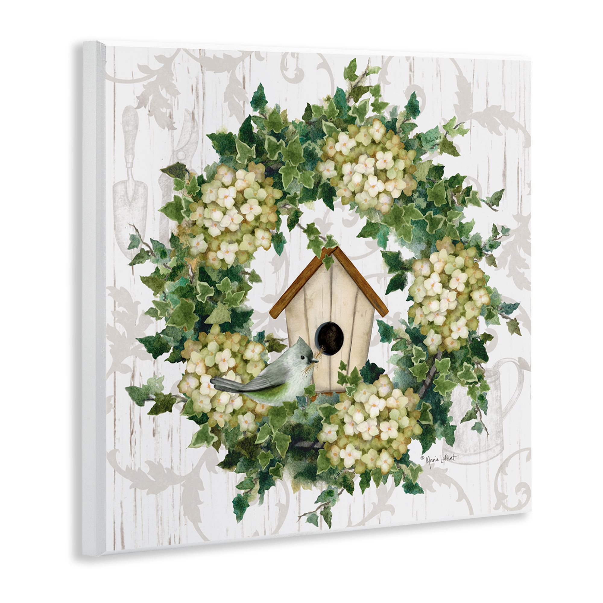 Stupell Industries Spring Birdhouse Wreath Botanical & Floral Painting Unframed Art Print Wall Art, 12 x 12
