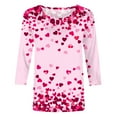 thumbnail image 4 of Valentine's Day Shirts for Women Cute Heart Tees Crewneck 3/4 Sleeve Tops Fashion Summer Tshirts, 4 of 5