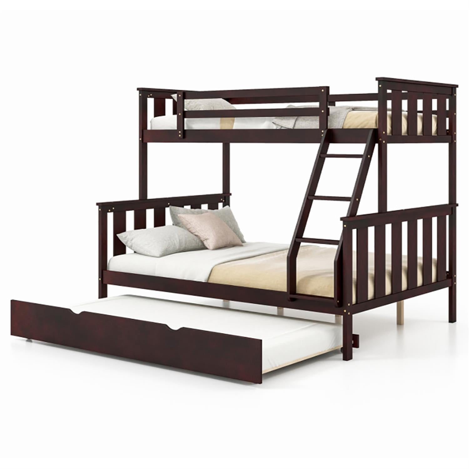 Demi Bonn 3-in-1 Twin Over Full Bunk Bed with Trundle and Ladder, Twin Bunk Beds, Bunk Beds, Black