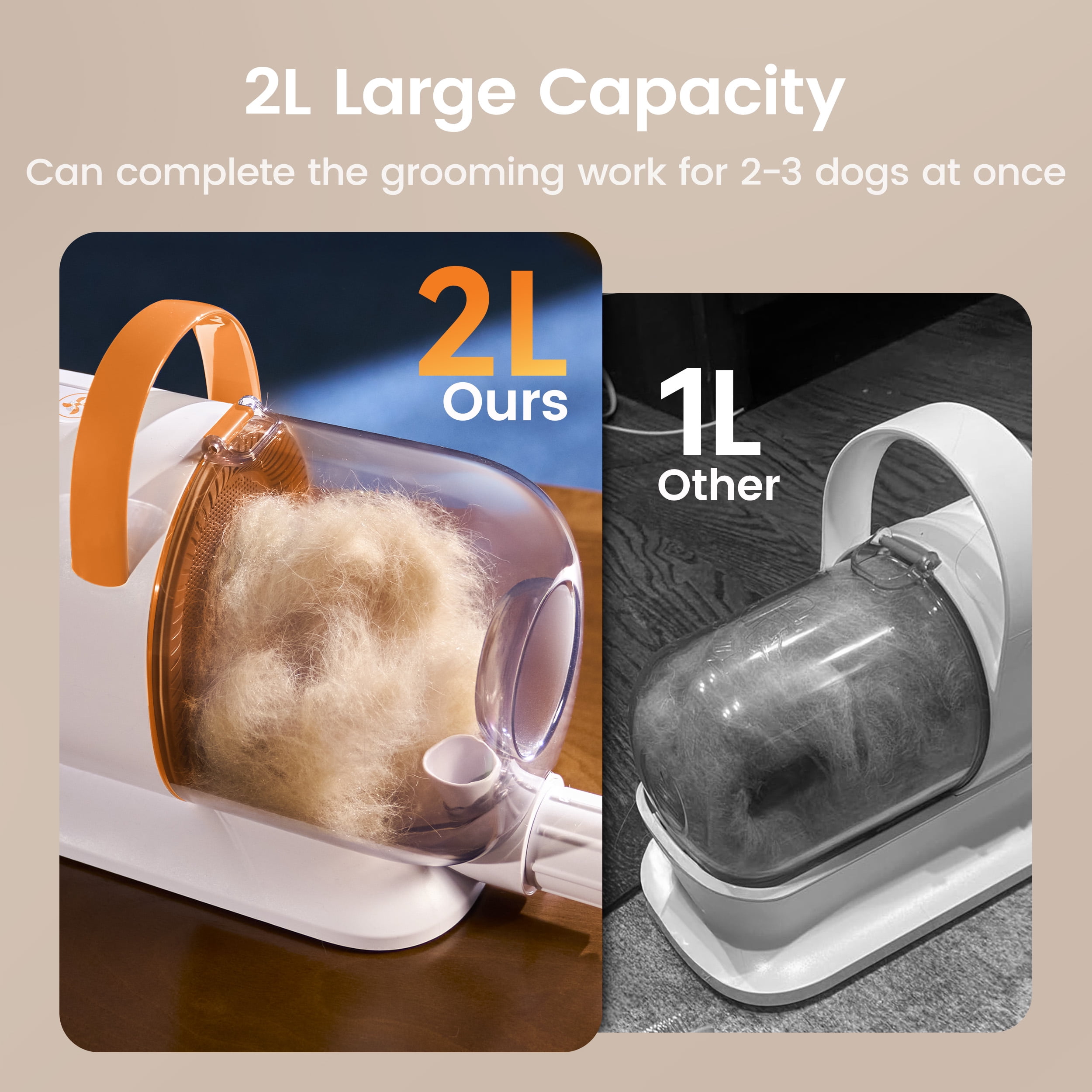 Oneisall LM6 15000Pa Dog Grooming Vacuum for Shedding 99% Pet Hair, 9-in-1 400W Dog Grooming Kit with 2L Dust Cup & Grooming Tools, Pet Hair Vacuum Cleaners for Home, Orange