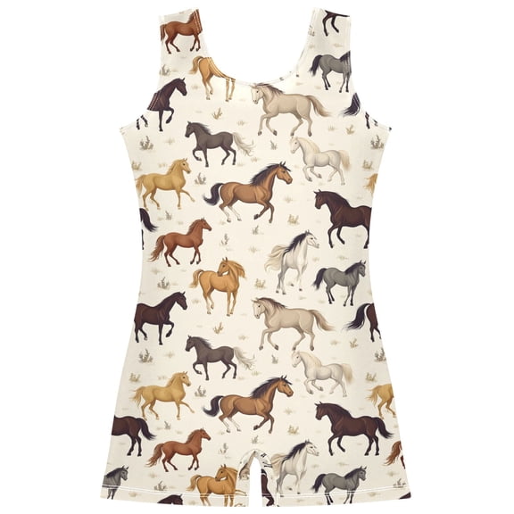 joogoo Wild Horses Pattern Girls Leotards Gymnastics Tumbling Outfit Biketard Unitard 5-6Years