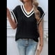 thumbnail image 5 of Chaleco Tipo Suéter Extragrande para Mujer, Cuello en V, Mangas , Tejido de Punto , Suelto, A Rayas, Sin Mangas Negro XL, 5 of 9