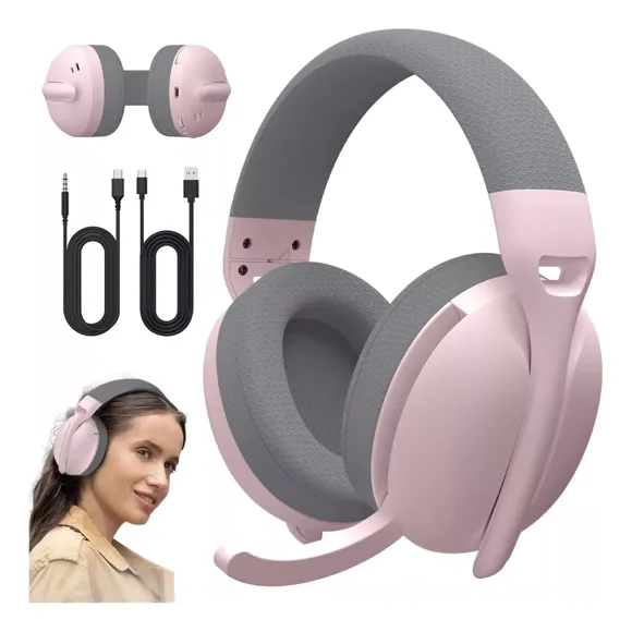Audifonos Inalambricos Diadema Bluetooth Con Microfono Rosa