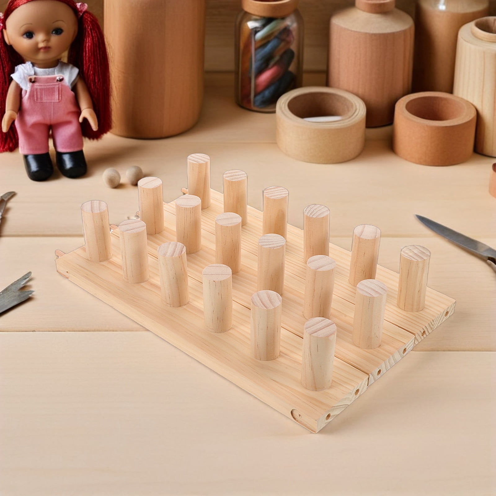 CTIRCHIU Portable Wood Weaving Board in Beige, Hand Knitting Tool for Crafting Scarves, Blankets, Yarn Projects and Crafts