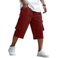 thumbnail image 4 of BVnarty Men's 3/4 Capri Cargo Pants Elastic Waist Drawstring Below Knee Baggy Wide Leg Casual Summer Lightweight Pants with Pockets Wine XXXL, 4 of 9
