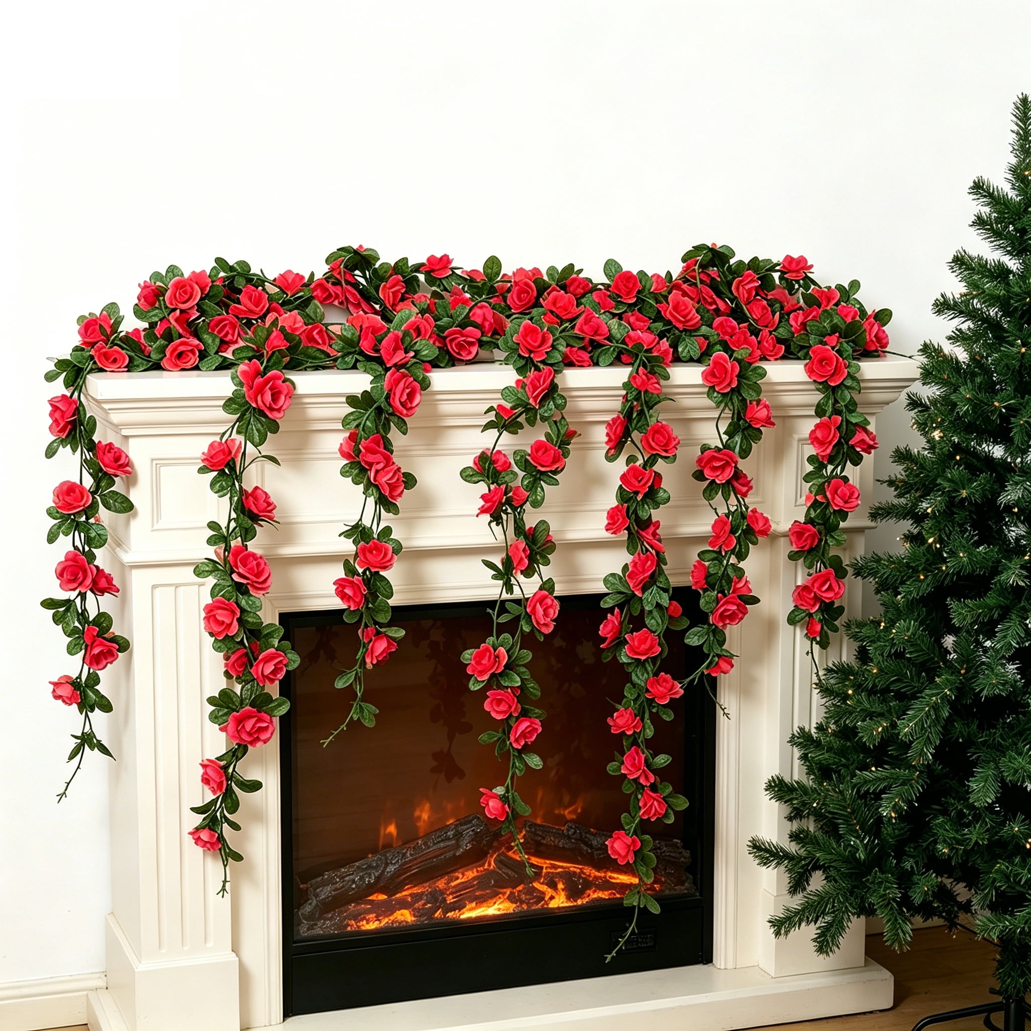 TETOU 6pcs Flower Garlands Artificial Rose Vine Flowers with Leaves 66ft Hanging Roses Vine for Room Wedding Birthday Christmas Wall Decor(Red)