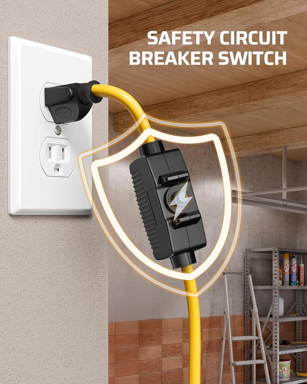 30 Ft Retractable Extension Cord Reel, Ceiling/Wall Mount 16/3 Gauge SJTW Power Cord with 6 Grounded Outlets, Twist-Lock Stopper, 10 Amp Circuit Breaker, Metal Covering, UL Listed