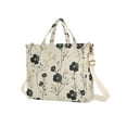 thumbnail image 7 of FORMRS Womens Corduroy Tote Bag Crossbody Shoulder Handbag with Pocket, Small Black Flowers, 7 of 7