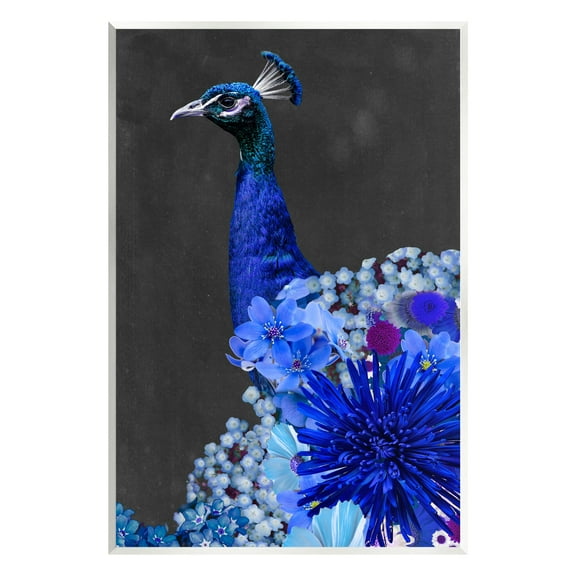 Stupell Industries Vibrant Blue Floral Peacock Animals & Insects Painting Unframed Art Print Wall Art, 10 x 15