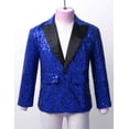 thumbnail image 5 of inlzdz Boys Sequins Slim Fit Formal Tuxedo Blazer Wedding Party Prom Homecoming Dressy Coat Jacket Blue 6, 5 of 7