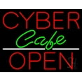 thumbnail image 1 of Red Cyber Cafe Open LED Neon Sign 15 x 19 - inches, Clear Edge Cut Acrylic Backing, with Dimmer - Bright and Premium built indoor LED Neon Sign for Computer & Electronics store decor., 1 of 7