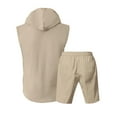 thumbnail image 4 of Timoontee Lightweight Summer Sets for Men Casual 2 Piece Tracksuits Button Down Sleeveless Mock Neck Tank Hoodies with Drawstring Shorts Solid Daily Outfits Khaki XXXL, 4 of 7