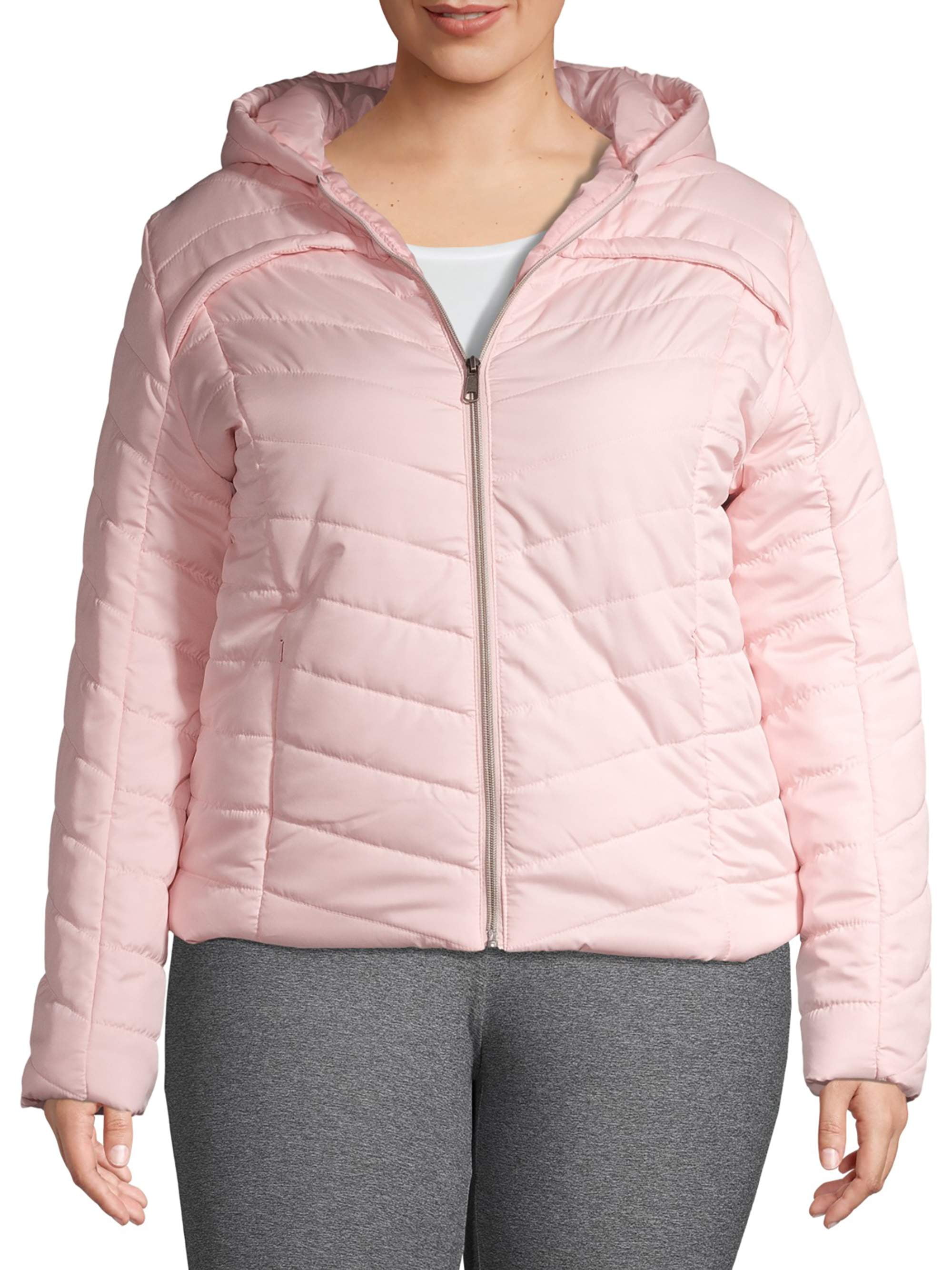 Pink Platinum Junior Plus Size Midweight Quilt Faux Packable Puffer