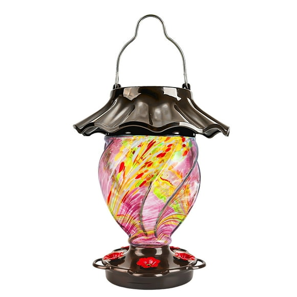 LUJII Mangeoire à Colibris Solaire Changeant de Couleur pour Extérieur Suspendu, Verre Soufflé à la Main, Ne Fuite Jamais, Lanterne Illuminée pour Décoration de Jardin, pour les Amateurs d'Oiseaux
